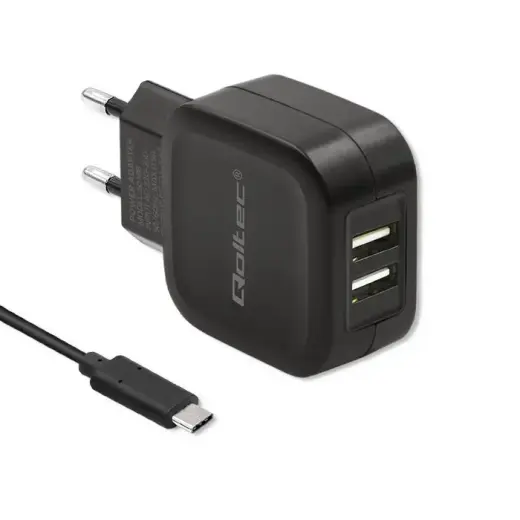 Qoltec 50188 travel charger | 17W | USB-A | with USB-A to USB-C cable included