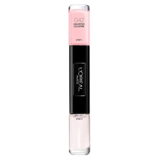 L'Oreal Paris, Infallible, Nail Polish 2-In-1, 042, Unlimited Lollpink, 2 x, 5 ml