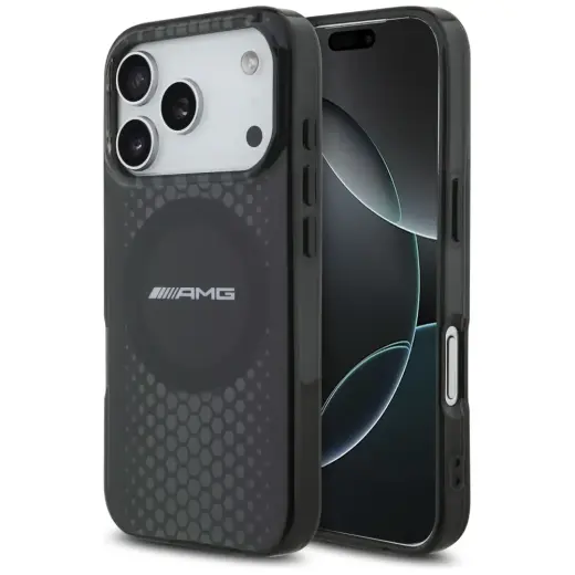 AMG Double Layer clear Graphics telefono dėklas su MagSafe palaikymu skirtas iPhone 17 Pro juodas