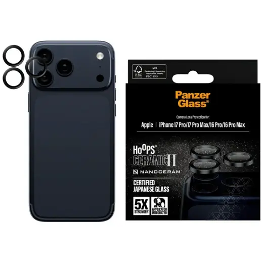 PanzerGlass Hoops Ceramic II Camera Lens Glass for iPhone 17 Pro | 17 Pro Max | 16 Pro | 16 Pro Max