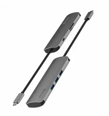 Swissten USB-C Sadalītājs 6in1 ar 3X USB 3.0 | 1X USB-C Power Delivery | 1X microSD | 1X SD | Alumīnija korpuss
