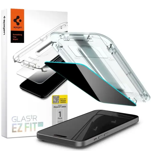 Spigen Glas.tR EZ Fit privacy tempered glass for iPhone 15 | iPhone 16 (privacy effect)