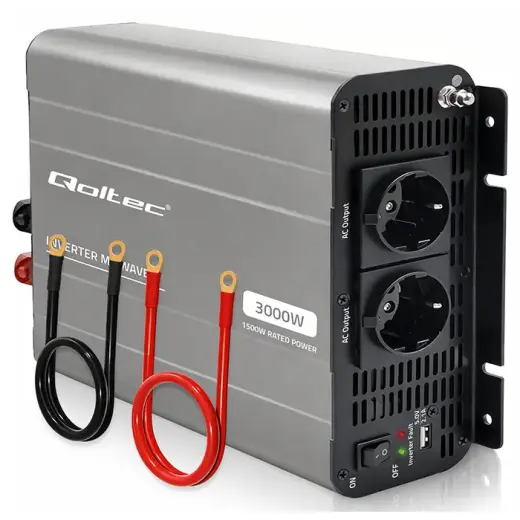 Qoltec MS Wave Voltage Converter | 12V to 230V | 1500/3000W | USB | Compatible with LiFePO4, GEL and AGM batteries