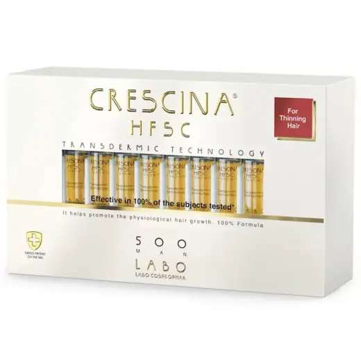 Labo, Crescina, Transdermic HFSC 500, For Growth Stimulation, Ampoules Treatment Serum, For Scalp, For Men, 20 pcs, 3.5 ml