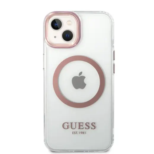 Guess Transparent MagSafe Compatible Case for iPhone 14 Plus Pink