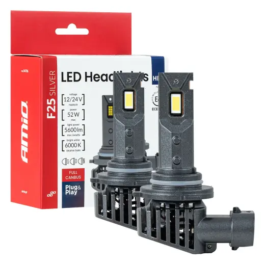 LED Headlights Serie F25 SILVER FULL CANBUS HB3 9005 52W 12V 24V AMIO-04706