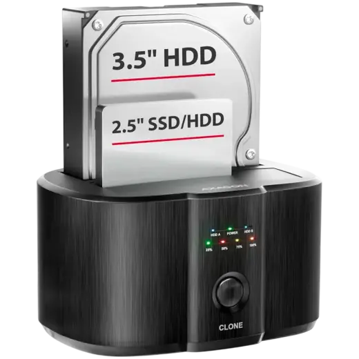 USB-C 5Gbps docking station for 2x 2.5"/3.5" SSD/HDD with disk cloning function without PC