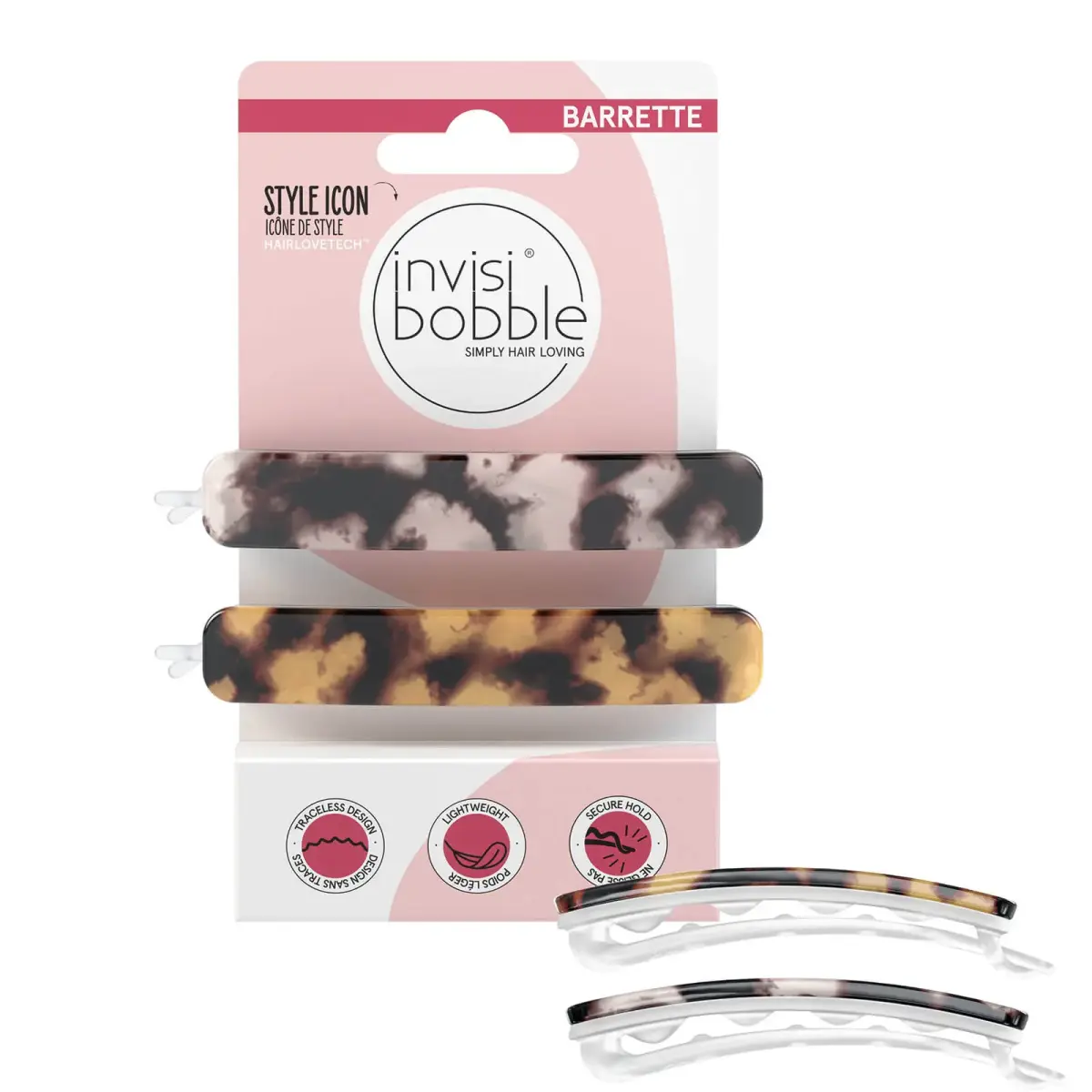 Invisibobble BARRETTE 2 X Hair Clips  Non-Slip Hair Clips  Brown & White  Stylish Hair Clips  Designed in the Heart of