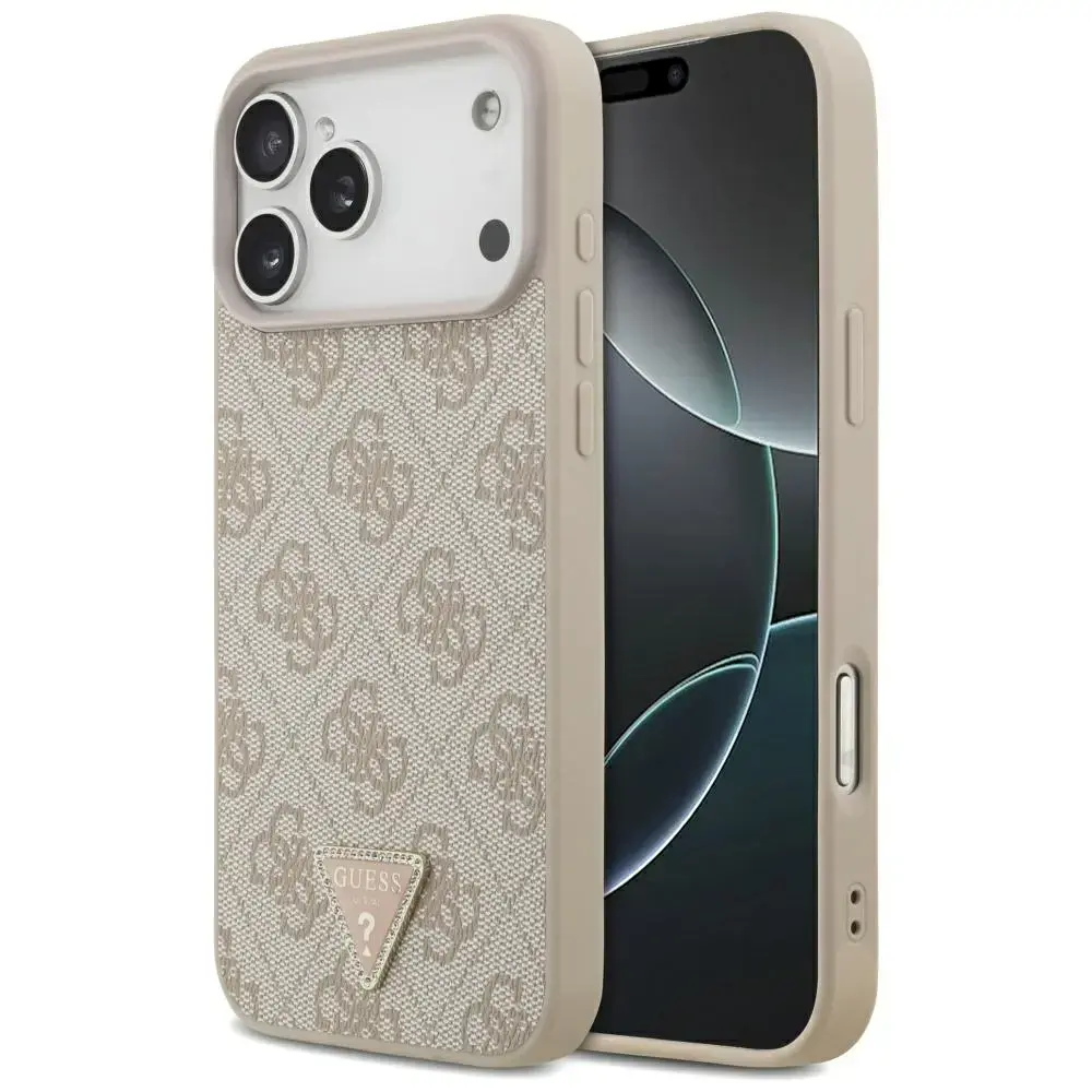Guess Leather 4G Triangle Strass MagSafe Case for iPhone 17 Pro Max Pink