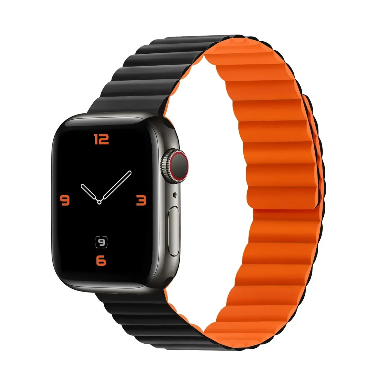 Silicone magnetic loop for Apple Watch 42/44/45/49 double-sided design 2 black-orange