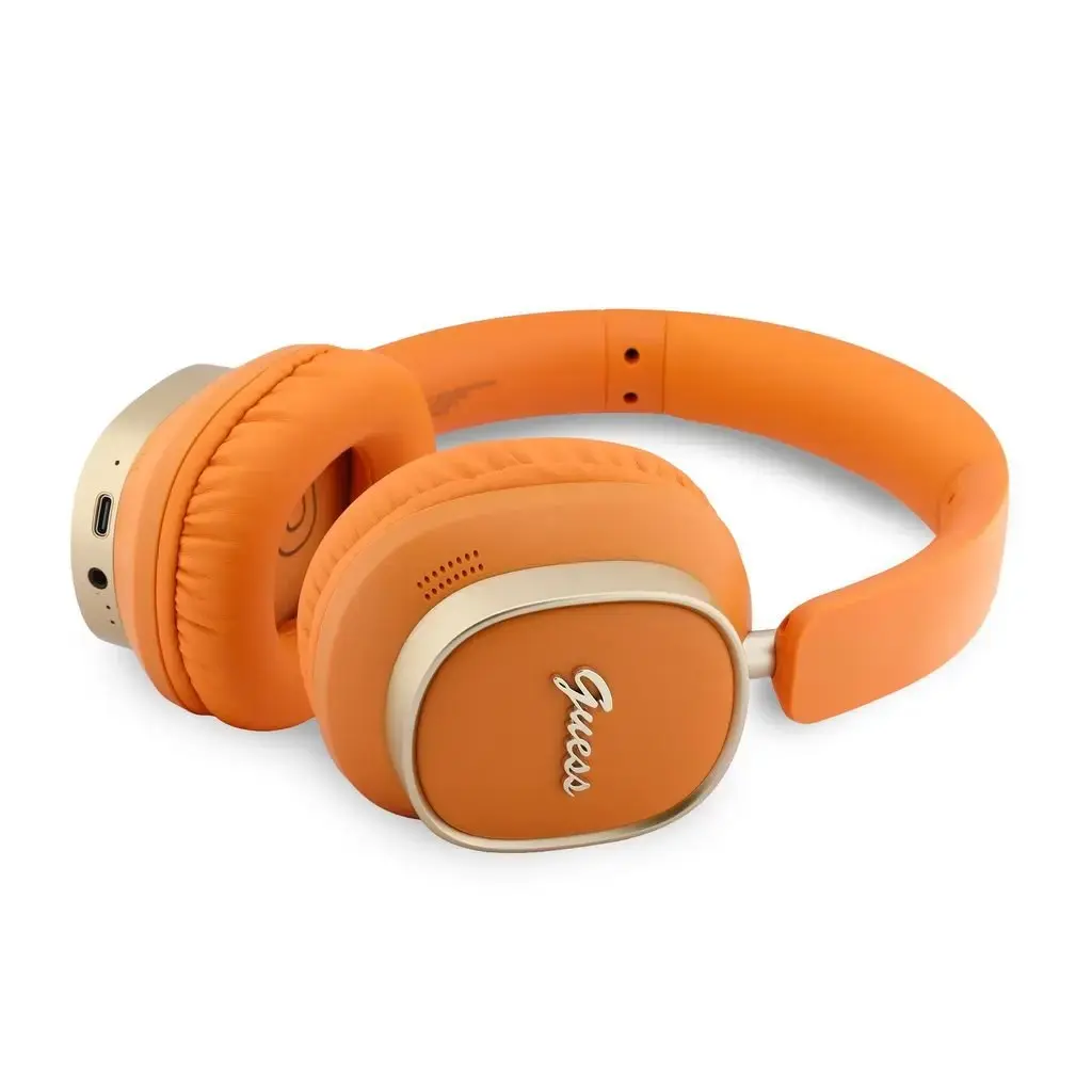 Guess Rectangle Metal Script Logo ENC Wireless Headphone Orange