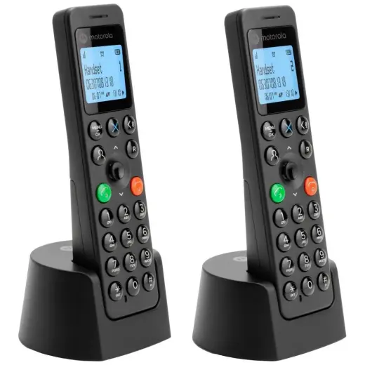 Set of Motorola DOT202 cordless landline phones black 2 psc.