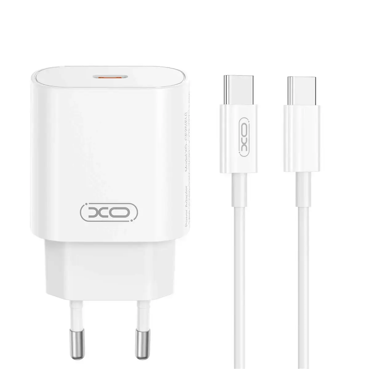 XO CE25 tīkla lādētājs | 25W | PD | USB-C | ar USB-C uz Lightning vadu komplektā | balts