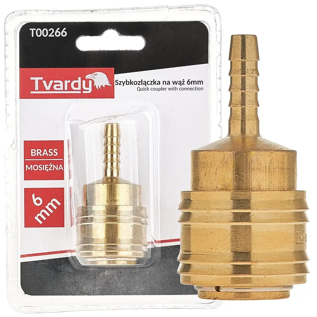 Brass quick coupler socket, hose barb 6 mm