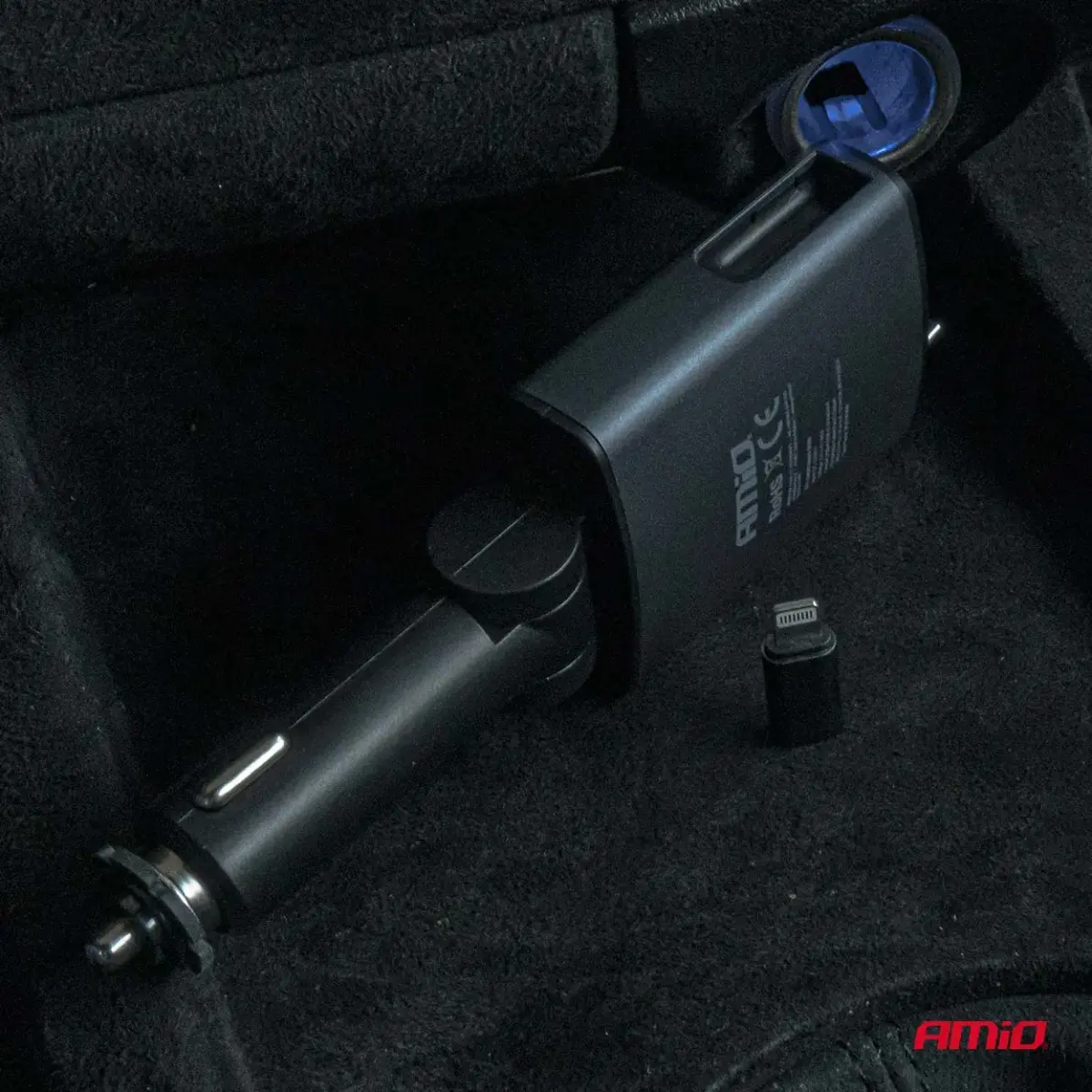 Car FM Transmitter 1×USB-A 1×USB-C 12V 24V AMIO-04656