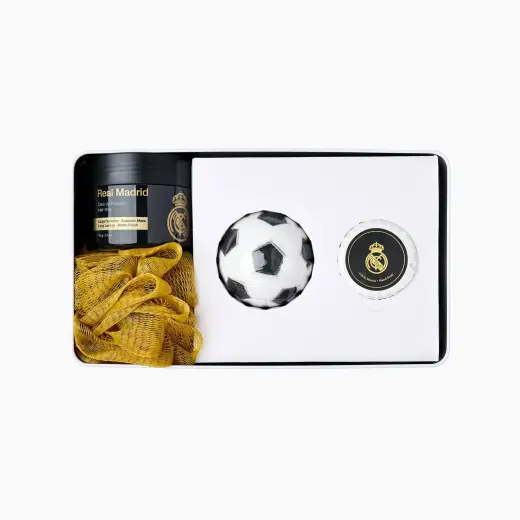 Set Real Madrid: Real Madrid, Soap Bar + Real Madrid, Body Sponge + Real Madrid, Hair Styling Wax, 100 g + Real Madrid, Bath Bomb + Real Madrid, Metal Cup Holder