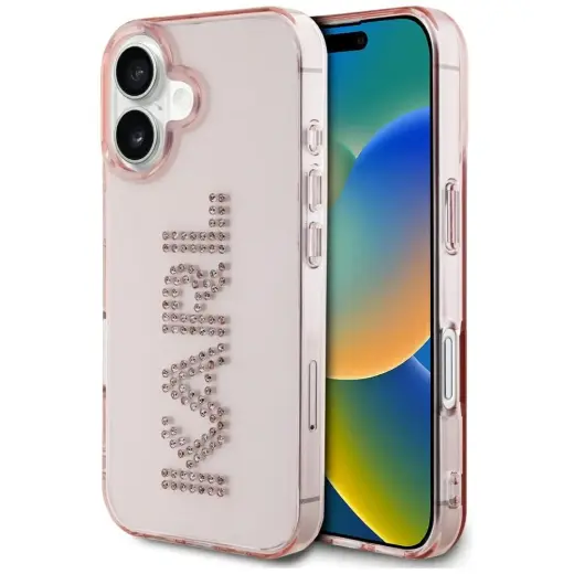 Чехол для телефона Karl Lagerfeld IML Rhinestones Logo для iPhone 16 розовый