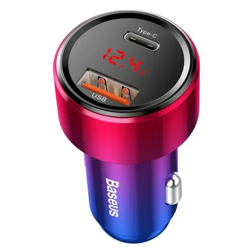 Baseus CCMLC20C-09 auto lādētājs | 45W | PD, QC | USB-C, USB-A | ar LCD ekrānu | sarkans