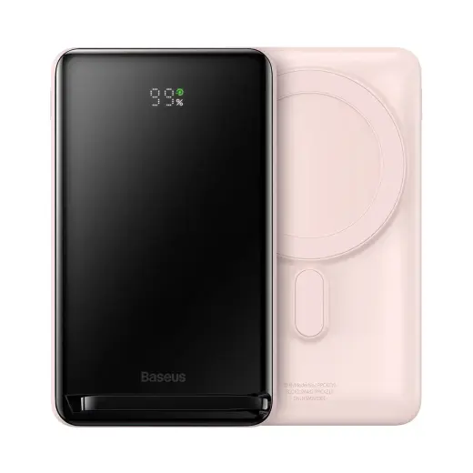 Baseus Magnetic Bracket Wireless Fast Charge Внешний аккумулятор (powerbank) 10000mAh 20W Розовый (с Baseus Xiaobai серия быстрой зарядки кабель USB-C до USB-C 60W(20V 3A) 50cm Белый) Зарубежное издание