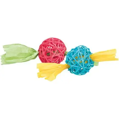 Toy for small animals : Trixie Set of rattan balls with paper band, ø 4 × 13 cm