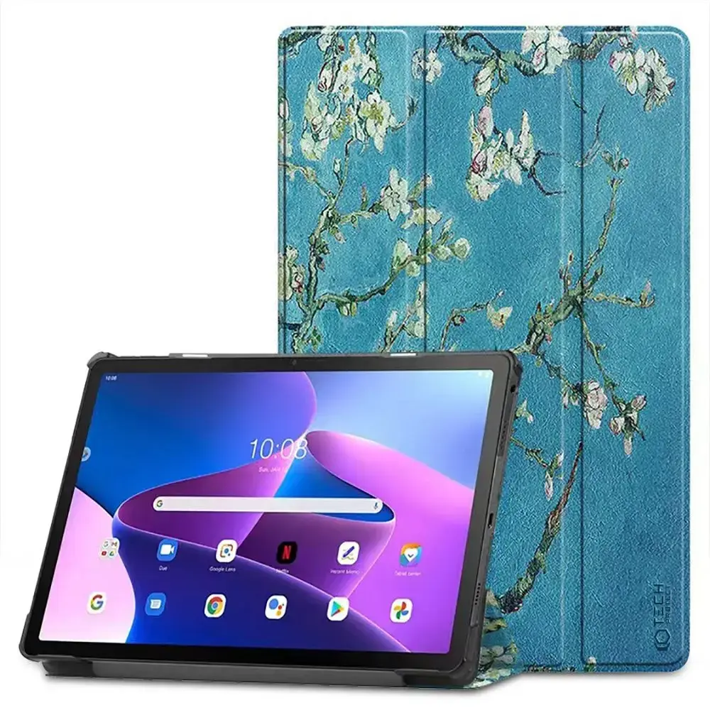 Tech-Protect SmartCase futrālis Lenovo Tab M10 Plus (3rd gen.) 10.6" TB-125 | TB-128 - zils ar sakuras ziediem
