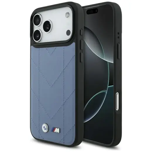 BMW M Quilted Logo phone case with MagSafe support for iPhone 17 Pro Max blue