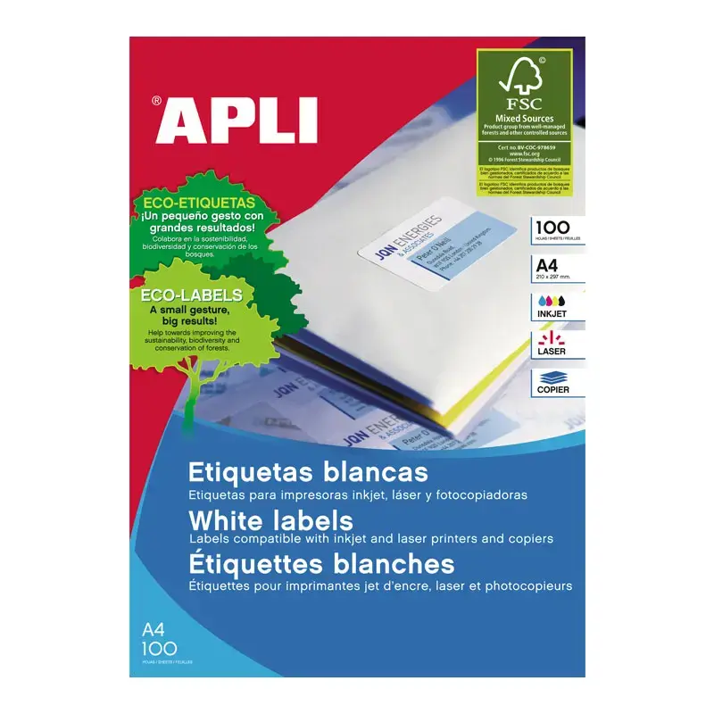 Uzlīmes APLI ILC ar izmēru 63.5x38.1mm, 25 loksnes/21 uzlīmes loksnē, ar noapaļotiem stūriem