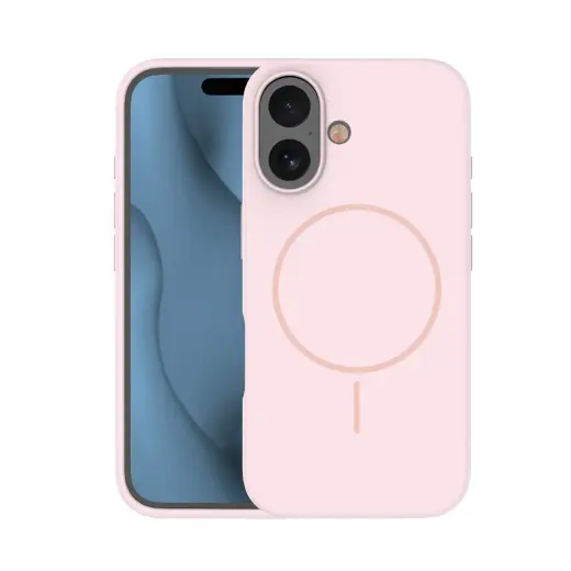 Silicone Thin Mag phone case with MagSafe support for iPhone 16 pink