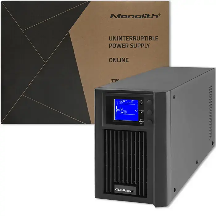Qoltec Uninterruptible Power Supply UPS On-line | Pure Sine Wave | 2kVA | 1.6kW | LCD | USB