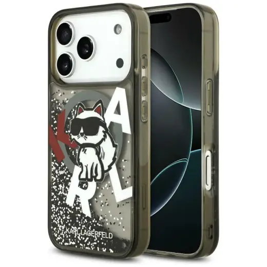 Etui Karl Lagerfeld Liquid Glitter        Choupette Logo MagSafe do iPhone 17 Pro Max czarny