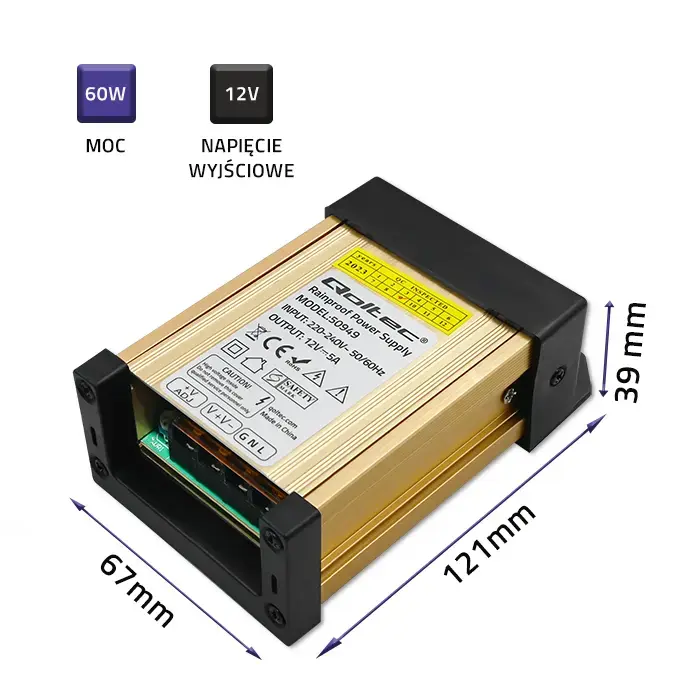 Qoltec LED Driver IP45 60W | 12V | 5A | Waterproof