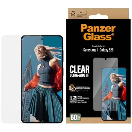 PanzerGlass Ultra-Wide Fit karastatud kaitseklaas telefonile Galaxy S26 paigaldusraamiga