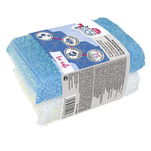 Antibacterial sponges for delicate surfaces Bacteria Stop 2 pcs. white/blue