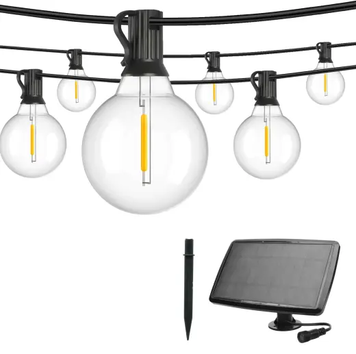 Dek. lampu virtene ar saules bat., G40 E12x15gb, 15m, silti