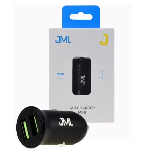 JML CC-101 automašīnas lādētājs | 2 x USB | 4.8A | 24W melns