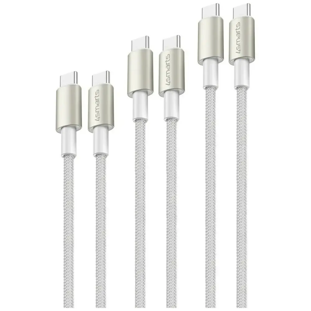 USB-C to USB-C Cable 4smarts PremiumCord 60W SET 3 pcs 0.5M + 1.5M + 3M white/silver