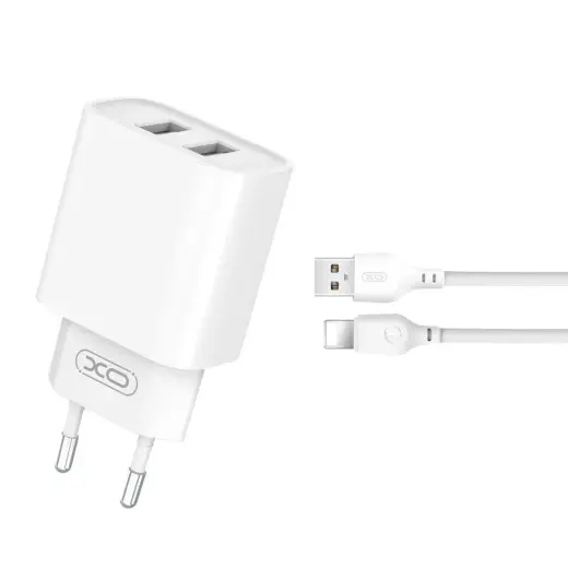 XO CE02C tīkla lādētājs | 10.5W | USB-A | ar USB-A uz Lightning vadu komplektā | balts