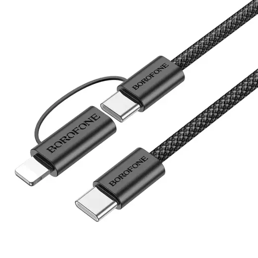 Borofone BX104 Primo 3-in-1 data transfer and charging cable | USB-C to USB-C, USB-C to Lightning | 60W | 1m | black