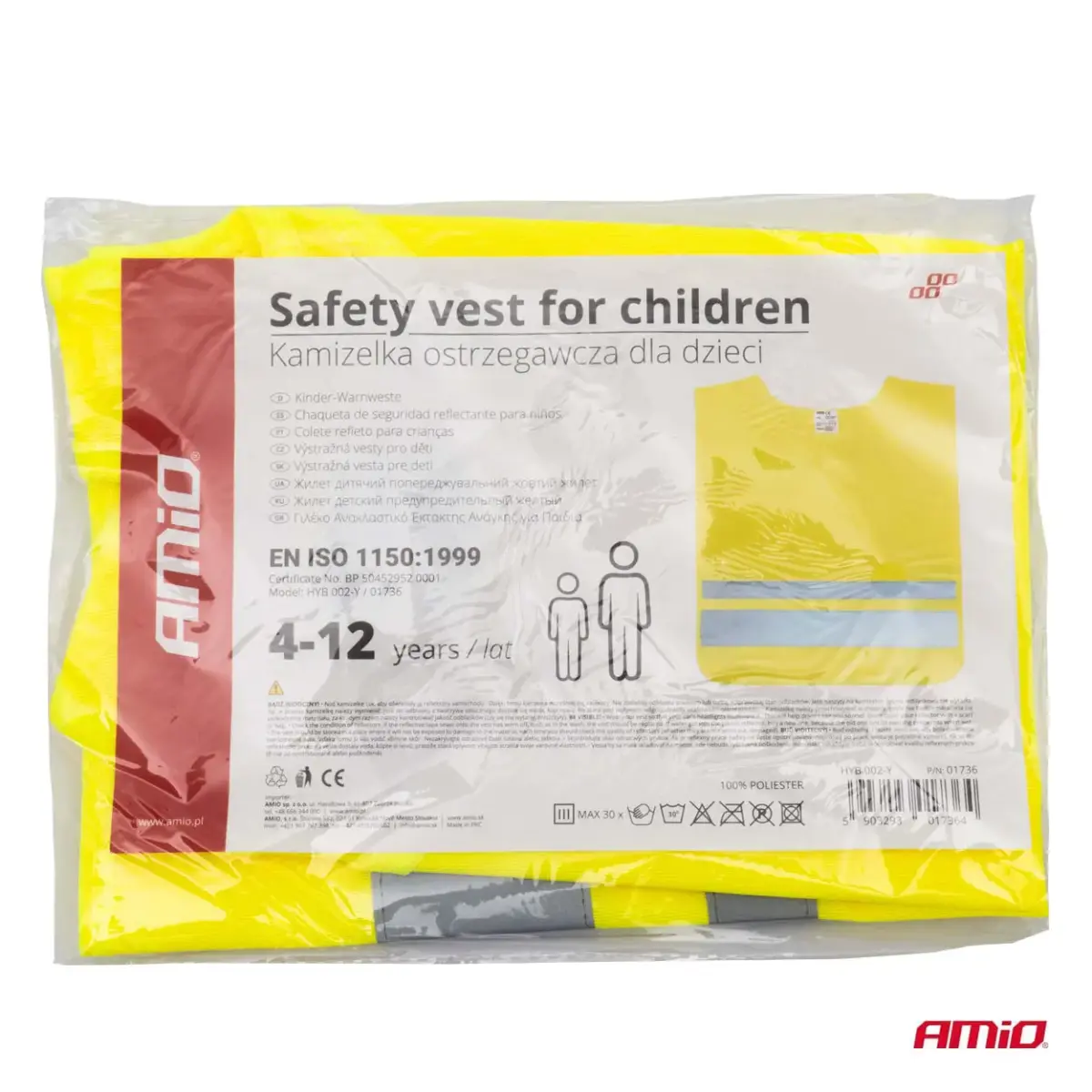 Safety vest for kids yellow with certificate AMIO-01736