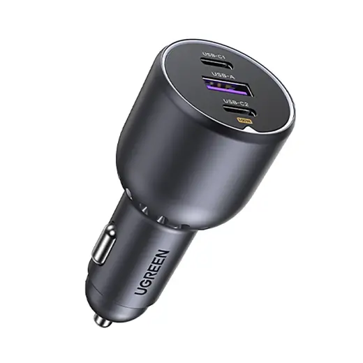 Ugreen EC705 auto lādētājs | 130W | PD, QC | 2x USB-C, 1x USB-A | pelēks