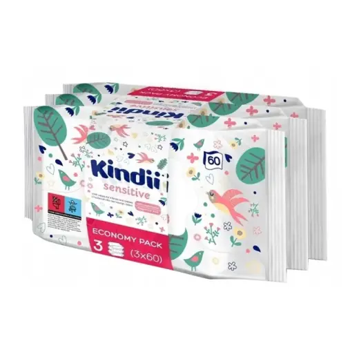 Niisked salvrätikud beebidele Kindii Sensitive 3x60 tk.