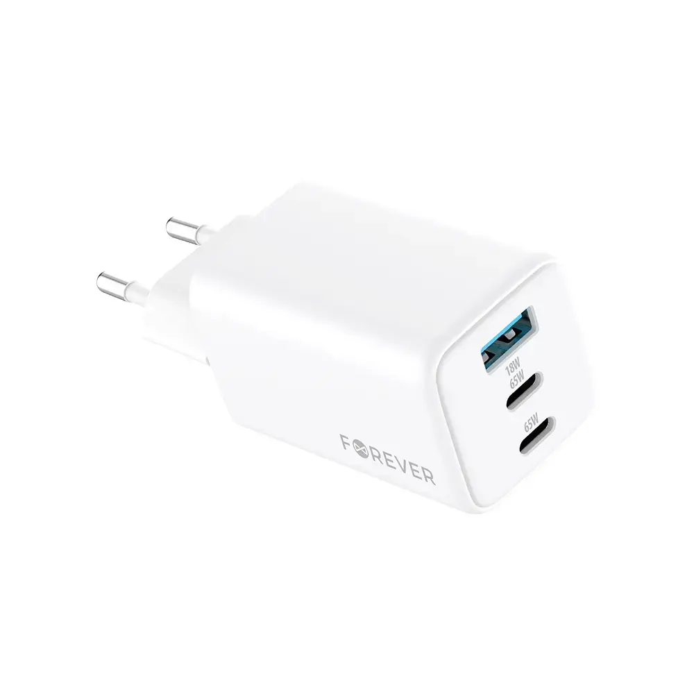 Forever TC-08-65ACC tīkla lādētājs | 65W | GaN, PD, QC | USB-C | balts