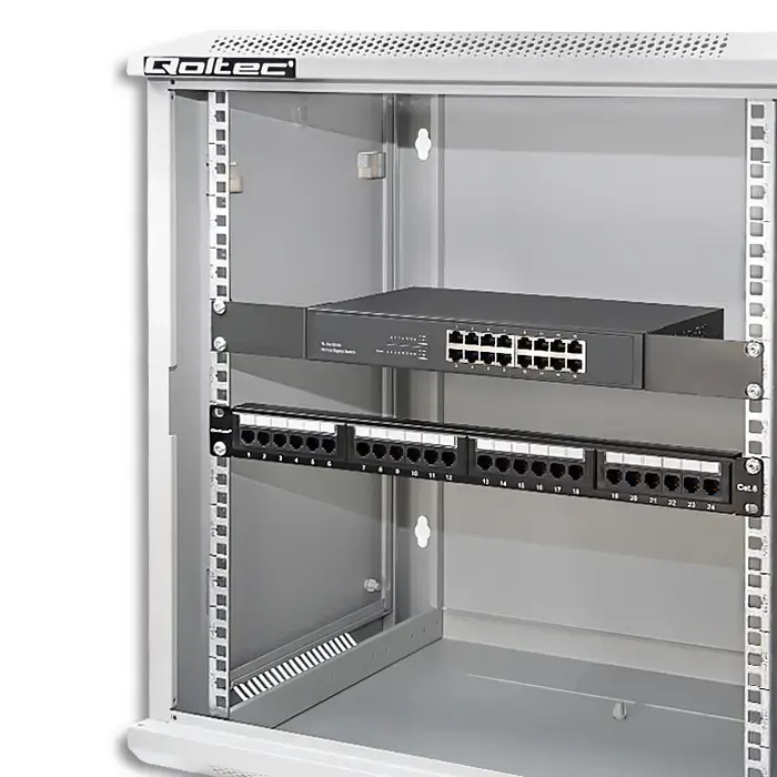 Qoltec RACK Cabinet 19" | 12U | 600 x 635 x 450 | Tempered doors | Hanging | Steel case | Lock | Grey