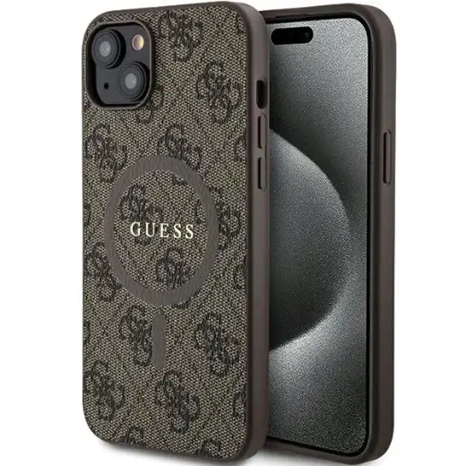 Guess 4G Collection Leather Metal Logo MagSafe Case for iPhone 15|14|13 - Brown