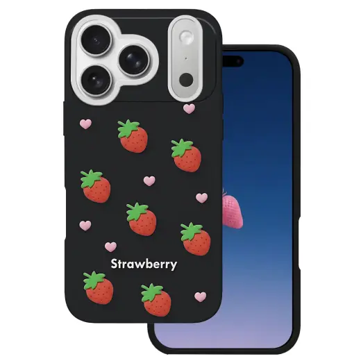 Strawberry phone case for iPhone 17 Pro Max | iPhone 18 Pro Max black