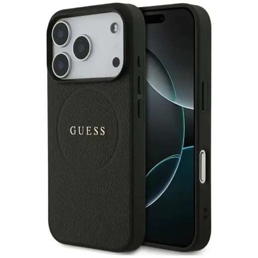 Guess Grained Ring phone case with MagSafe support for iPhone 17 Pro black
