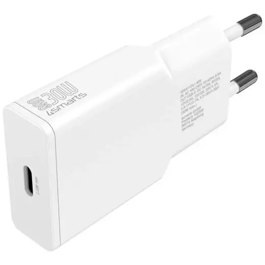 Зарядное устройство 4smarts PDPlug Slim | 30W | PD, GaN | USB-C | белое
