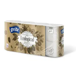 Tualetes papīrs GRITE Ecological 3 sl., baltā krāsā, 8 gab./iepak., 14.85m., 135 loksnes