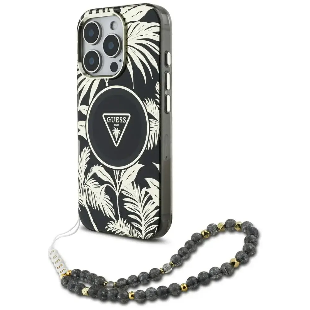 Etui Guess Palm Trees Triangle Pearl      Strap MagSafe do iPhone 16  Pro czarny