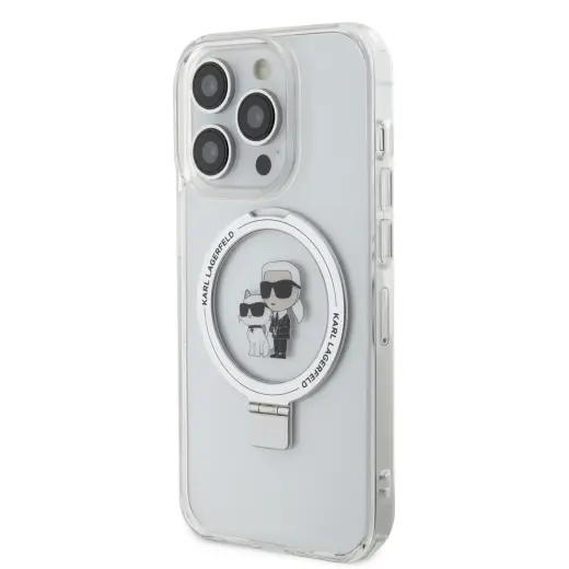 Karl Lagerfeld Ringstand Karl and Choupette MagSafe Case for iPhone 15 Pro White